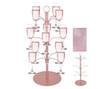 Kawlity Cocktail Tree Stand for Party, Metal Drink Tower with 3 Tier 12 Holders, Bar Drinks Tree Display Wine Glasses Holder Suitable for Champagne Cocktails Martini at Christmas Weddings (Rose Gold)