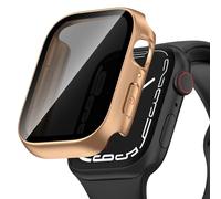 Kawoco Case for Apple Watch Series 9/8/7 41 mm Protective Case Anti Spy, Hard PC Waterproof Protective Case Privacy Tempered Glass Screen Protector for iWatch 41 mm Rose Gold
