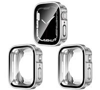 Kawoco Pack of 2 Waterproof Case for Apple Watch 45 mm Series 9/8/7 with Tempered Glass Screen Protector, 360° All-Round PC 2-in-1 Front & Back Case Protective Cover for iWatch 45 mm Silver/Silver