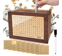 KAXANPI Cash Vault Wooden Savings Box, Reusable Money Saver Box, Cashbox Saving Challenge Box with 8 Saving Goals 10000 5000 3000 2000 1000 500 Dollars for Kids Adults