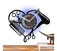 Kaxenig Barber Shop Clock, Barber Tool Theme Record Wall Clock, Barbershop Wall Decor Clock With Light, 12 Inch, Silent Clock With Scissors And Comb Pattern, Barbershop Wall Decor