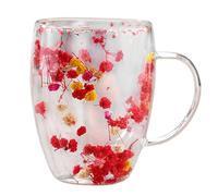 Kaxenig Dried Flowers Double Walled Glass Mugs, 350ml Dry Flower Cup, Coffee Cups with Handle, Glass Tea Cups Double Wall Insulated Coffee Mugs Tea Mug Milk Mug