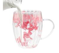 Kaxenig Dried Flowers Double Walled Glass Mugs, Dry Flower Cup, 300ml Coffee Cups with Handle, Glass Tea Cups Insulated Coffee Mugs Tea Mug Milk Mug