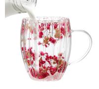 Kaxenig Dried Flowers Double Walled Glass Mugs, Dry Flower Cup, 300ml Coffee Cups with Handle, Glass Tea Cups Insulated Coffee Mugs Tea Mug Milk Mug