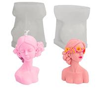 Kaxich 2Pcs Candle Mold Eyes Closed Girl Candle Mould Silicone Resin Casting Mould for Making Soap Epoxy Wax Candles DIY Crafts Gifts Home Decoration