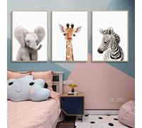 kaxiou Zoo Animal Prints Giraffe Zebra Posters Minimalist Canvas Painting Safari Nursery Wall Art Baby Room Decoration Wall Pictures-40X60Cmx3 Pcs No Frame