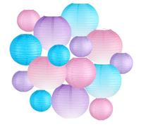 KAXIXI Paper Lanterns Decorative, Gradient Blue Purple Pink Round Hanging Paper Lantern Decorations for Under The Sea Theme Birthday Party, Wedding, Baby Shower, Home Decor, 15Pcs