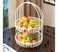 KAXLDHH 2 Tier Metal Fruit Basket for Kitchen Counter, Integrated Wire Mesh Fruit Bowl with Handle Countertop Vegetable Bread Storage Stand(White,40x30cm(15.7x11.8in))