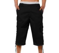 kaxnheye 3/4 Length Shorts Men Cargo Trousers Solid Color Casual Capri Cargo Shorts Lightweight Breathe Cropped Trousers with Multi Pockets Loose Comfort Combat Summer Casual Cotton Half Pants Black