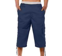 kaxnheye 3/4 Length Shorts Men Cargo Trousers Solid Color Casual Capri Cargo Shorts Lightweight Breathe Cropped Trousers with Multi Pockets Loose Comfort Combat Summer Casual Cotton Half Pants Navy