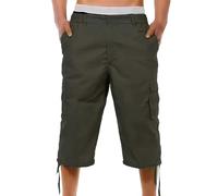 kaxnheye 3/4 Length Shorts Men Cargo Trousers Solid Color Casual Capri Cargo Shorts Lightweight Breathe Cropped Trousers with Multi Pockets Loose Comfort Combat Summer Casual Cotton Half Pants Green