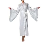 kaxnheye Ladies Ice Silky Robe Solid Color Sexy Nightdresses Long Sleeve Lace Pyjamas Plus Size Drawstring Sleepwear Soft And Comfortable Sleepwear Casual Loose Nightgown Warm Nightgown Weiß