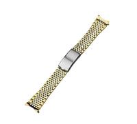 KAXSFE 18/19/20mm Curved End Solid Stainless Steel Watch Band Compatible With Omega Compatible With Seamaster De Ville Vintage Strap Retro Link Beads Of Bracelet(Silver and gold,18MM_WITH LOGO)