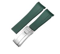 KAXSFE 20mm 21mm Rubber Watchband Compatible With Rolex Submariner DAYTONA GMT Yacht-Master Silicone Strap Black Watch Band Bracelet(Green silver clasp,21mm)