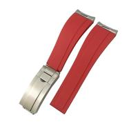 KAXSFE 20mm Rubber Strap Curved End Compatible With Omega Compatible With Seamaster 300 Waterproof Diving Stainless Steel Buckle Men Replacement Watchband Bracelet(Red-silver)