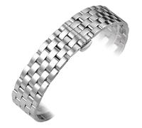 KAXSFE Five Bead Stainless Steel Metal Strap Universal 18mm 20mm 22mm Watch Bracelet Double Button Butterfly Buckle Watchbands(Silver,18mm)
