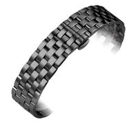 KAXSFE Five Bead Stainless Steel Metal Strap Universal 18mm 20mm 22mm Watch Bracelet Double Button Butterfly Buckle Watchbands(Black,20mm)