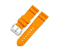 KAXSFE Replace Silicone Watchband Compatible With Panerai Huawei Watch Strap 24mm Rubber Wristband Sport Waterproof Wrist Belt Bracelet(Orange-silver)
