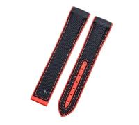 KAXSFE Soft Rubber Watch Band Compatible With Omega Strap Seamaster 300 Planet Ocean 600 Curved End Watchband Black Orange 20mm 22mm Moonwatch Belt(Black red line,22mm,Rose gold round)