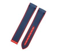 KAXSFE Soft Rubber Watch Band Compatible With Omega Strap Seamaster 300 Planet Ocean 600 Curved End Watchband Black Orange 20mm 22mm Moonwatch Belt(Blue red line,20mm,Without buckle)