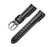 KAXSFE Vintage Brown Calfskin Strap Retro Oil Wax Leather Watchband For Seiko Compatible With Rolex Business Bands Wristband(Black,22MM_SILVER BUCKLE)