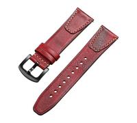KAXSFE Vintage Brown Leather Watch Band Quick Release Retro Oil Wax Calfskin Strap For Seiko Compatible With Rolex Wristband(Red-Black,22mm)