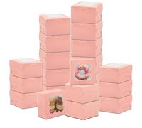 Kaxtde 100 Pcs Small Pink Cookie Boxes with Window, 10 x 10 x 6 cm Mini Bakery Boxes Bulk, Thick & Sturdy Pastry Cookie Box for Sweet Candy Donut Strawberries and Party Favors