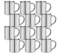 Kaxtde 12 Pack Small Stainless Steel Camping Mugs, 220ml Double Walled Metal Coffee Cups with Handle, Unbreakable & Insulated Cups Bulk Dishwasher Safe for Kids, Group Camping, Family Picnic, Silver