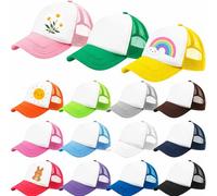Kaxtde 15 Pack Kids Sublimation Baseball Caps Bulk, DIY Blank Mesh Trucker Cap for Boys Girls, Adjustable Plain Summer Sun Hats for Outdoor Sports Beach Party, Multi-Coloured
