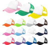 Kaxtde 15 Pcs Kids Sublimation Trucker Caps Bulk, DIY Blank Mesh Baseball Hat, Adjustable Plain Hats for Boys Girls Unisex Summer Outdoor Sports Beach Party (Multicolor)