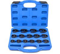 Kaxtde 15 Pieces 3/8’’ 1/2’’ Drive Crowfoot Wrench Set, 8-24 mm | Metric Crows Foot Spanner Kit, Ratchet Flare Nut Wrench Tools for Removal, Chrome-Moly Steel