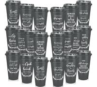 Kaxtde 20 Pack Reusable Christian Coffee Cups Bulk, 480 ml Plastic Bible Verse Tumblers Gifts, Religious Travel Cups with Lids for Women Men Birthday Christmas Christian Gifts - Grey