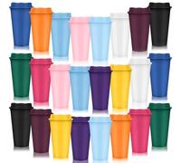 Kaxtde 24 Pack Reusable Coffee Cups with Lid, 480 ml to Go Tumblers Bulk, Plastic Travel Cups, Party Coffee Mugs for Hot and Cold Drinks (Colourful)