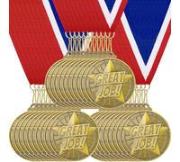 Kaxtde 30 Pcs 5 cm Gold Medals for Awards, Winner Medals Bulk with Ribbons, Metal Trophy Prize Gifts for Children Adults School Games Competitions Sports Events