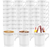 Kaxtde 40 Pcs White Hard Plastic Cups with Handles, 230 ml Unbreakable Reusable Coffee Mugs for Hot & Cold Drinks, Small Drinking Cups with Silver Rim for Camping Picnic Party Wedding
