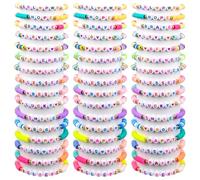 Kaxtde 48 Pcs Friendship Bracelets Bulk for Girls, Colourful Beaded Bracelets with Words, Adjustable Party Accessories Friendship Gifts for Birthday Christmas Halloween
