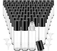 Kaxtde 50 Pack Essential Oil Roller Bottles Bulk, 10 ml Glass Roll on Bottle with Stainless Steel Roller Balls, Refillable Empty Rollball Bottles for Essential Oils, Perfume, Cosmetics (Clear, Black)