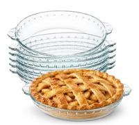 Kaxtde 6 Pack Large Glass Pie Dishes Bulk, 23 cm Round Pie Plates for Oven, Clear Baking Dishes with Handle for Flan Cake Serving Snacks Salads Desserts