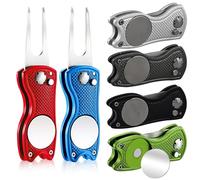 Kaxtde 6 Pcs Golf Divot Repair Tools Bulk, Metal Foldable Repair Tool with Pop-up Button & Magnetic Ball Marker, Lightweight Mini Pitch Mark Repairer for Golfers - 6 Colors