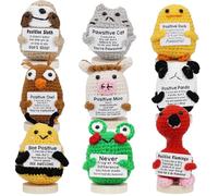 Kaxtde 9 Pcs Mini Positive Crochet Dolls with Wooden Stands, Handmade Cute Knitted Dolls, Emotional Support Gifts Bulk for Family Colleagues Friends Birthday Thanksgiving Favours (Multicoloured)