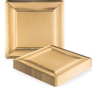 Kaya Square Edge Beaded Paper Charger Plates - 13" | Gold | Pack of 10