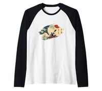 Kayak Cross Brush Wave Sunset Raglan Baseball Tee