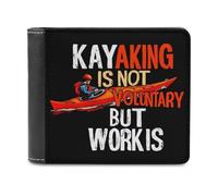 Kayaking is Not Voluntary But Work is Men's Leather Wallet Bifold Purse Card Holder Slim Money Clip Single-Sided Print
