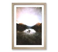 Kayaking Through The Mountains Painting Framed Print | A2 Oak Framed Wall Art | Ready to Hang | Modern Landscape Picture | Living Room Bedroom Lounge Office