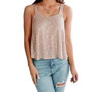 kayamiya Women's Sparkle Sequin Tank Tops Sparkly Camisole Glitter Party Shirts Flowy Vest Dressy Tops, Nude Pink, S
