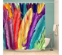 KAYAMU 3D Colored Feathers Shower Curtain, Feather Bathroom Shower Curtains Mould Proof Resistant Waterproof Bathroom Curtains, Washable Bath Curtains with 8 Hooks, 150 x 180 cm