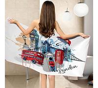 KAYAMU 3D London Microfibre Beach Towel Large 80x160 cm, Big Ben Lightweight Beach Towels, Quick Dry, Sand Free, for Swimming, Bath or Travel for Adults and Kids