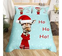 KAYAMU Giraffe Single Duvet Cover Set, 3D Print Soft Microfibre Christmas Theme Bedding Set, Quilt Cover 135x200 cm and 2 Pillow Cases 50x75 cm