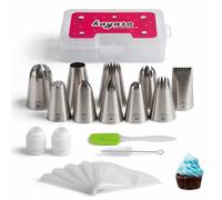kayaso Cake Icing Piping Set, 10 X-Large Decorating Tips Stainless Steel Plus 20 Disposable Pastry Bags Insect Sterilization, 1