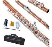 KAYATA C Flute, Closed Hole 16 Keys, For Students, Beginners and Advanced Players, with Cleaning Kit, Carrying Bag, Strap, Probe Rod, Gloves (Silver Plated Keys, Rose Gold Body)